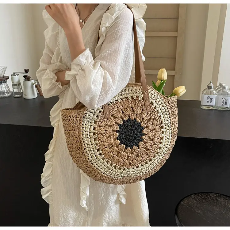 Cross-Border Straw Bag with Floral Cut Out One Shoulder — feature 11