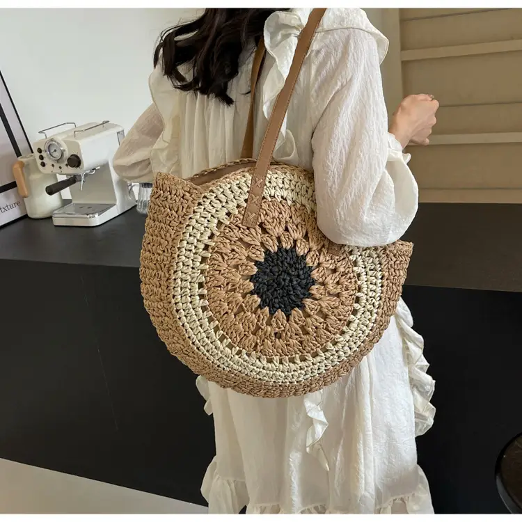 Cross-Border Straw Bag with Floral Cut Out One Shoulder — feature 12