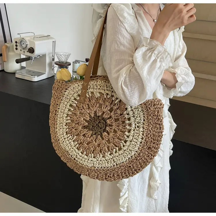 Cross-Border Straw Bag with Floral Cut Out One Shoulder — feature 13
