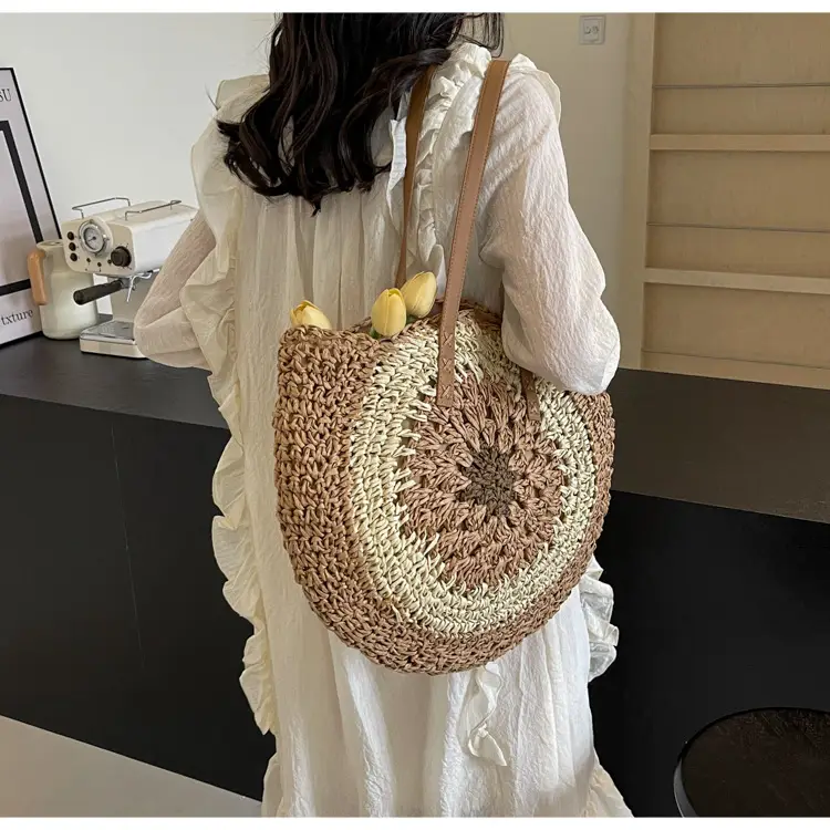 Cross-Border Straw Bag with Floral Cut Out One Shoulder — feature 14