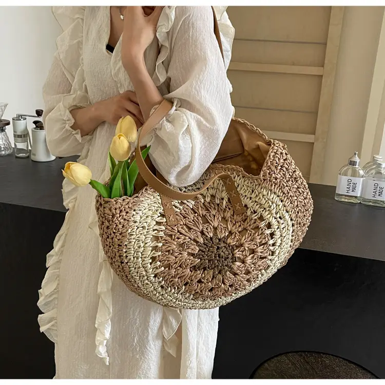 Cross-Border Straw Bag with Floral Cut Out One Shoulder — feature 16