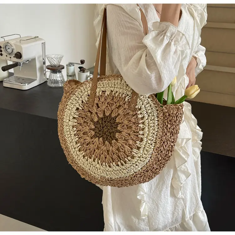 Cross-Border Straw Bag with Floral Cut Out One Shoulder — feature 17