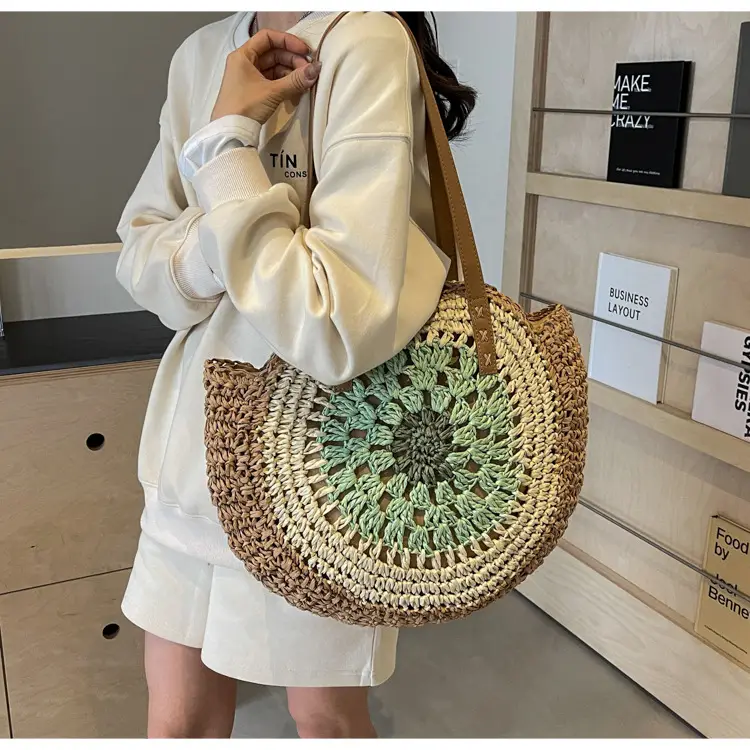 Cross-Border Straw Bag with Floral Cut Out One Shoulder — feature 20