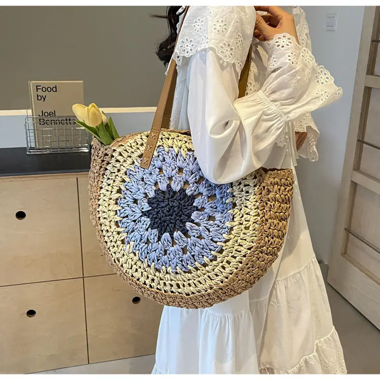 Cross-Border Straw Bag with Floral Cut Out One Shoulder — feature 22