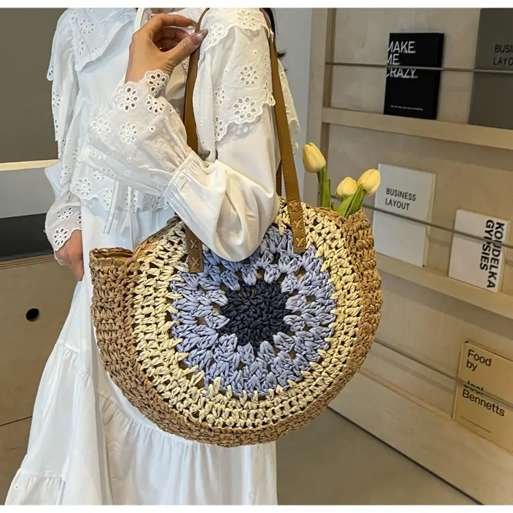 Cross-Border Straw Bag with Floral Cut Out One Shoulder — feature 23