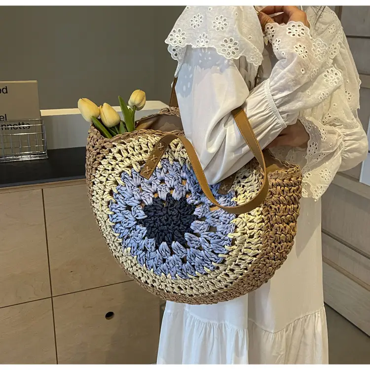 Cross-Border Straw Bag with Floral Cut Out One Shoulder — feature 24
