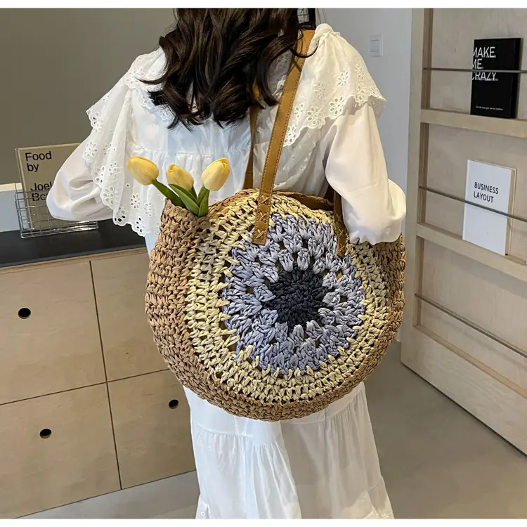 Cross-Border Straw Bag with Floral Cut Out One Shoulder — feature 25