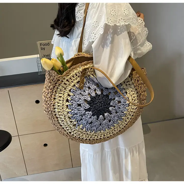 Cross-Border Straw Bag with Floral Cut Out One Shoulder — feature 26