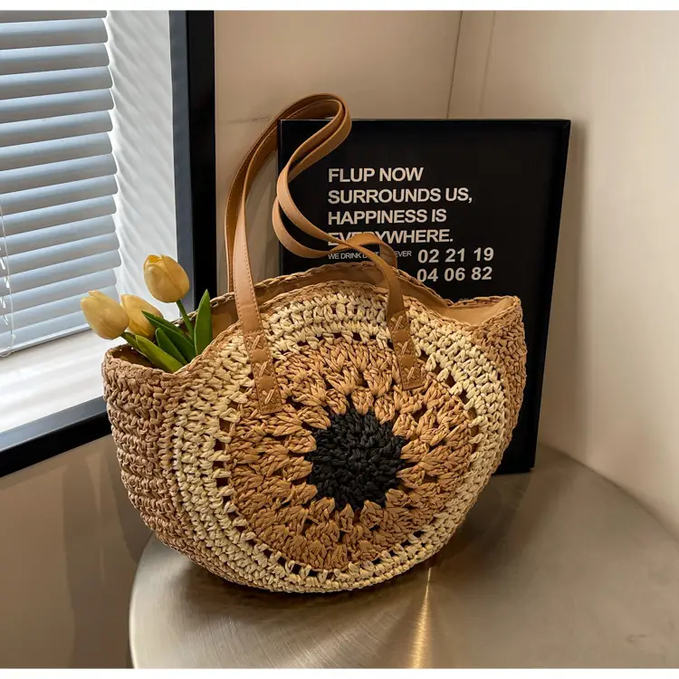 Cross-Border Straw Bag with Floral Cut Out One Shoulder — feature 31