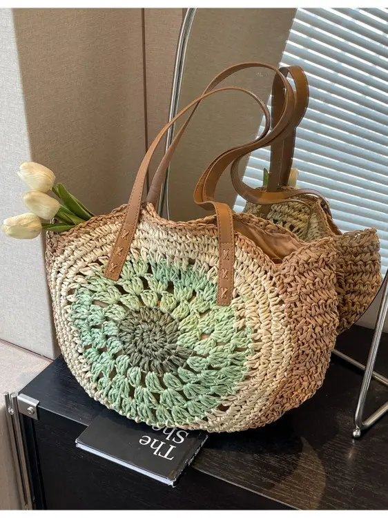 Cross-Border Straw Bag with Floral Cut Out Design - Image 8