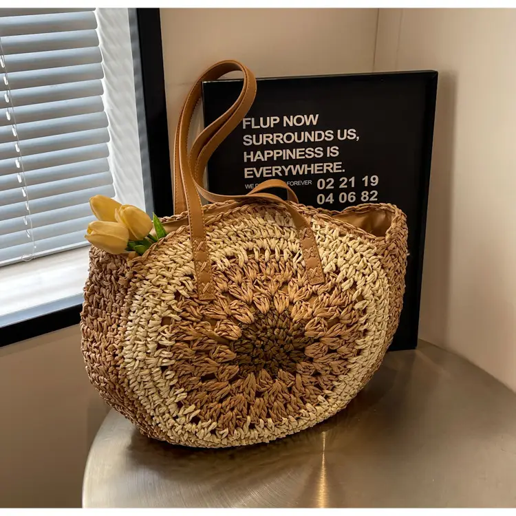 Cross-Border Straw Bag with Floral Cut Out Design - Image 2