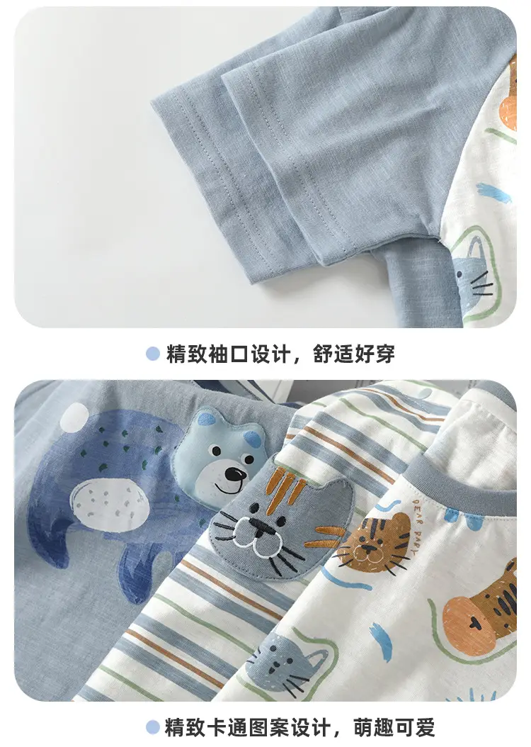 Boys Striped T-Shirt with Cat Print Summer Casual Top — feature 10
