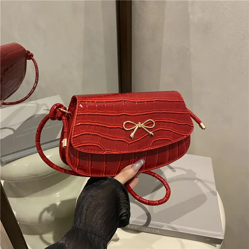 Red Croc Bow Crossbody Bag for Women - Image 6