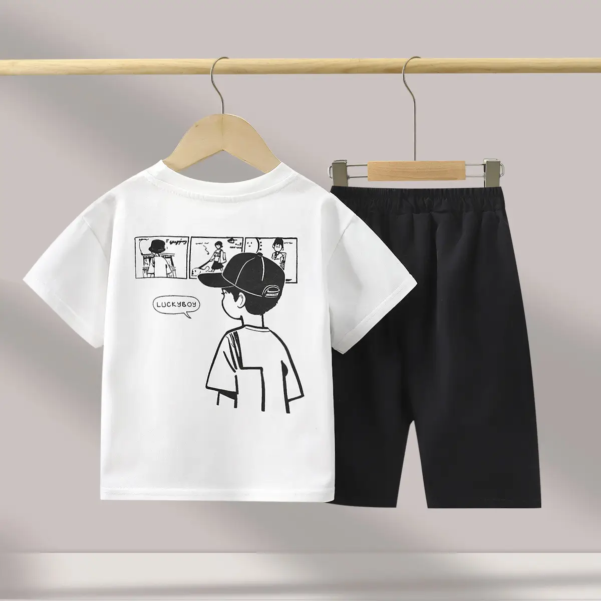 Boys Cartoon Shorts Suit White Black Summer 2025 - Image 5