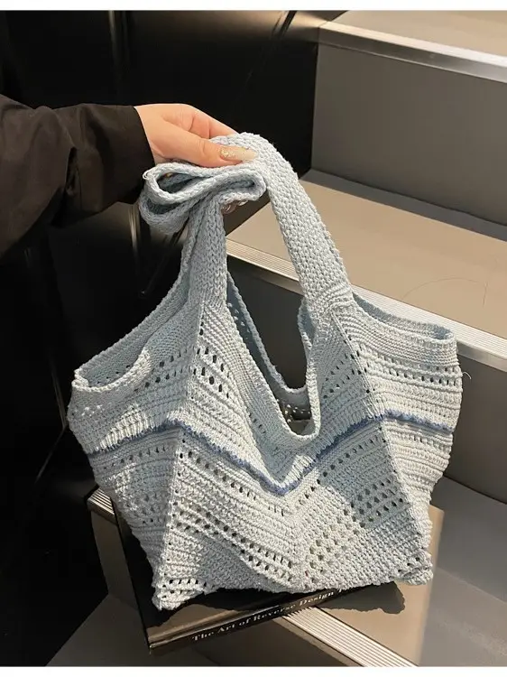 Hand-Woven Grey Cross-Border Tote Bag for Women - Image 8