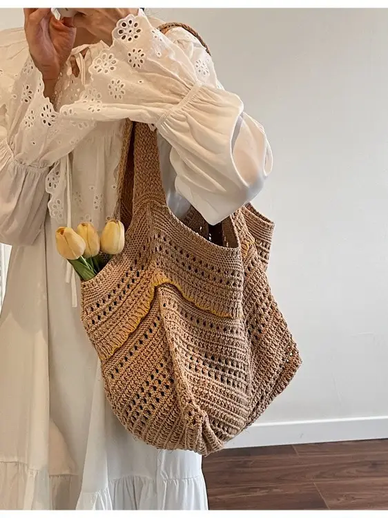Hand-Woven Grey Cross-Border Tote Bag for Women - Image 10