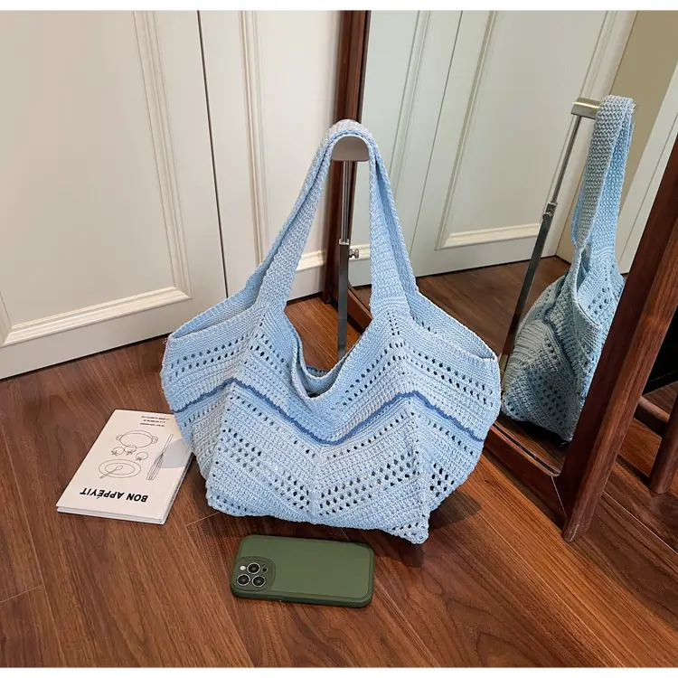 Hand-Woven Grey Cross-Border Tote Bag for Women — feature 35