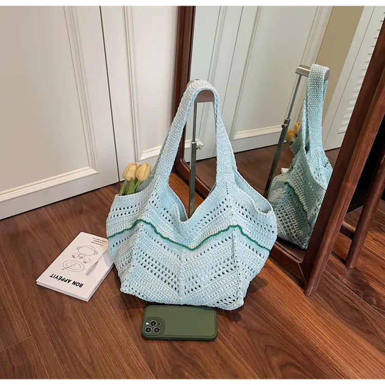 Hand-Woven Grey Cross-Border Tote Bag for Women - Image 5
