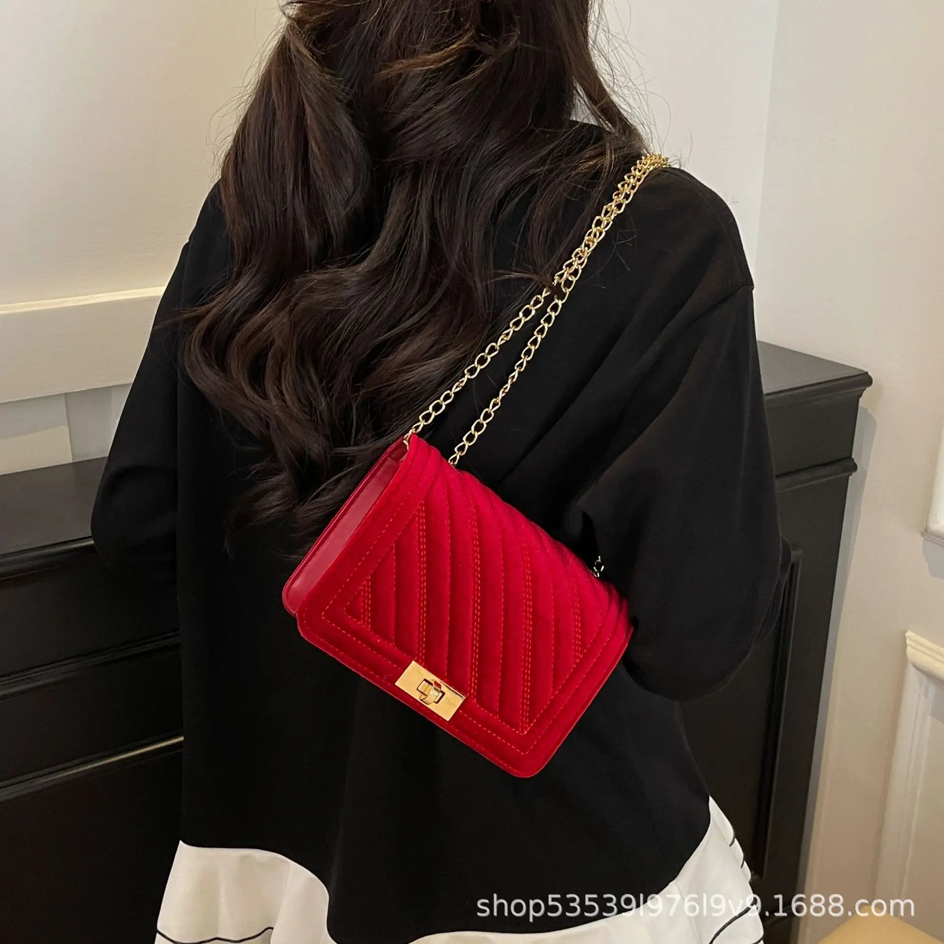 Golden Embroidered Chain Crossbody Bag for Women - Image 6