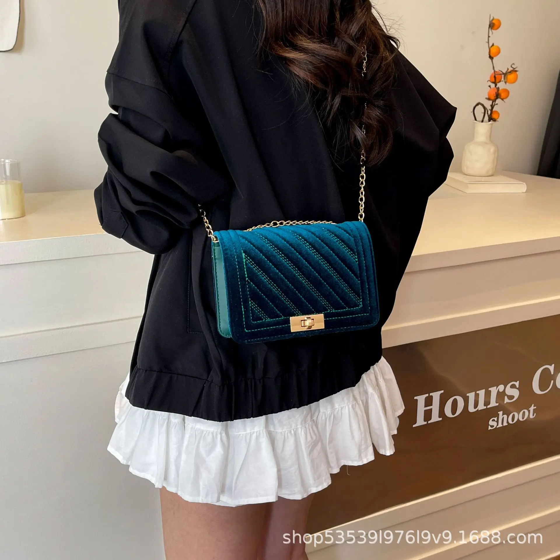 Golden Embroidered Chain Crossbody Bag for Women - Image 8