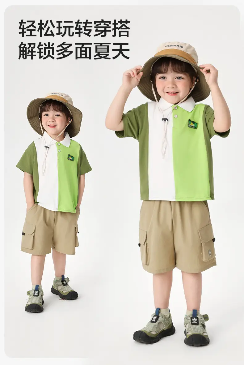 Right European Boys' Green Polo Shirt Shorts Set — feature 10