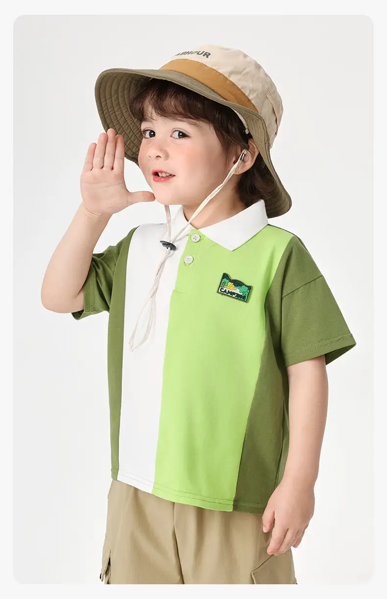 Right European Boys' Green Polo Shirt Shorts Set — feature 16