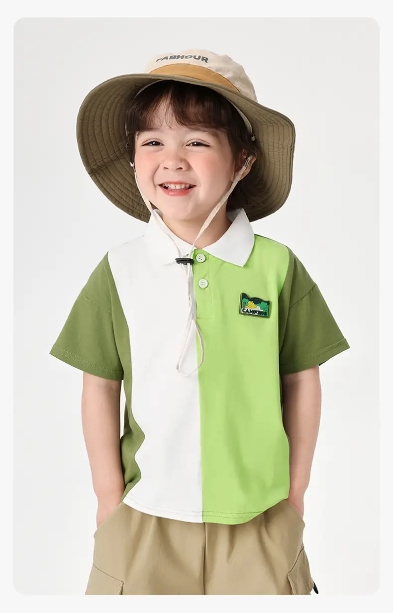 Right European Boys' Green Polo Shirt Shorts Set — feature 17