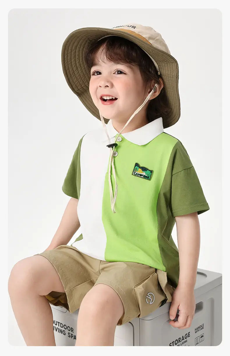Right European Boys' Green Polo Shirt Shorts Set — feature 18