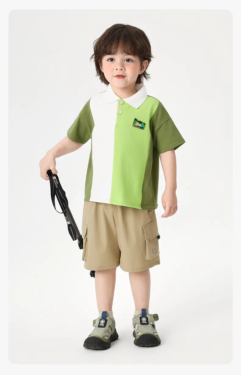 Right European Boys' Green Polo Shirt Shorts Set — feature 19
