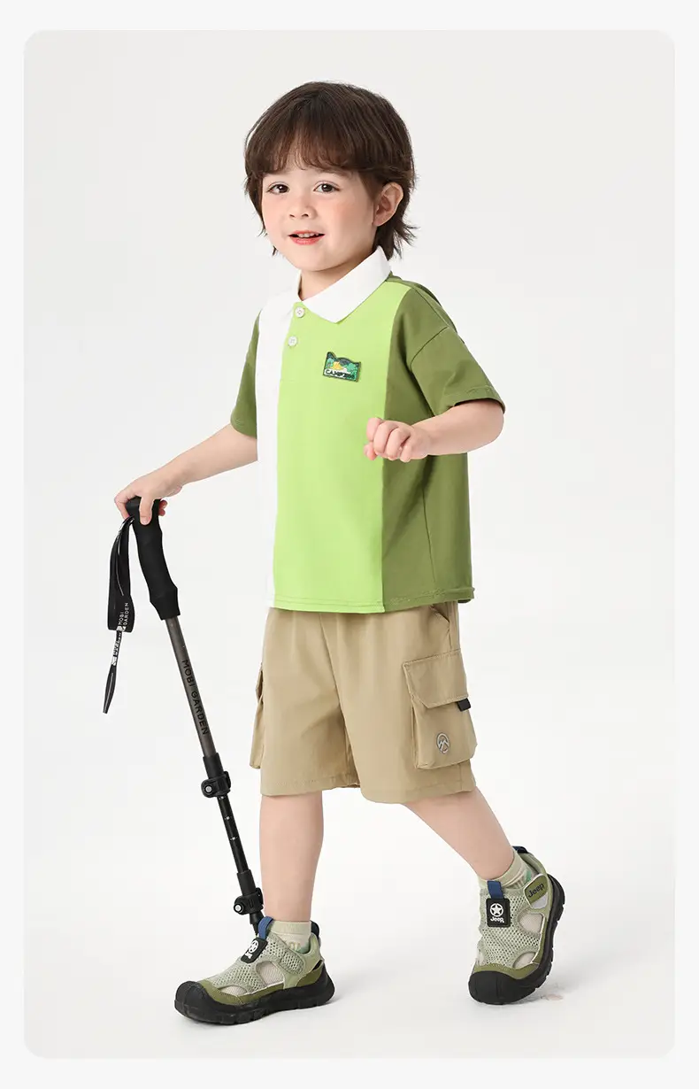Right European Boys' Green Polo Shirt Shorts Set — feature 20