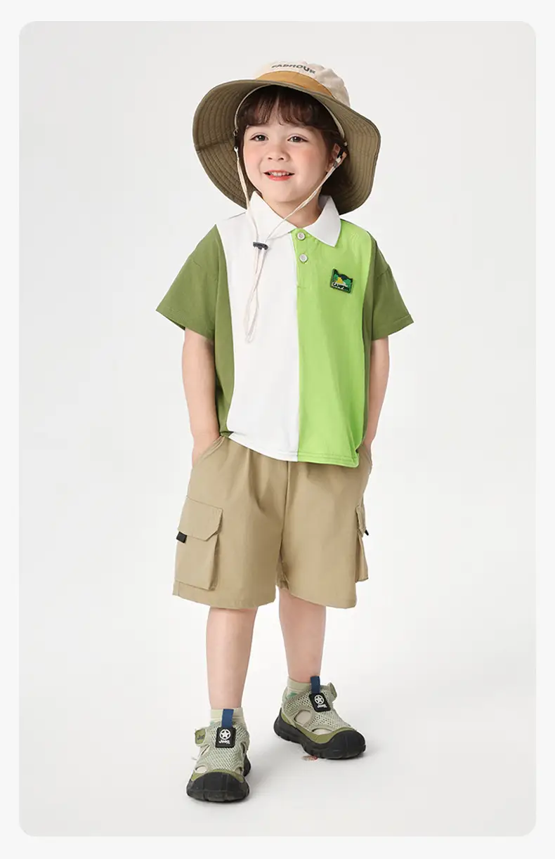 Right European Boys' Green Polo Shirt Shorts Set — feature 21