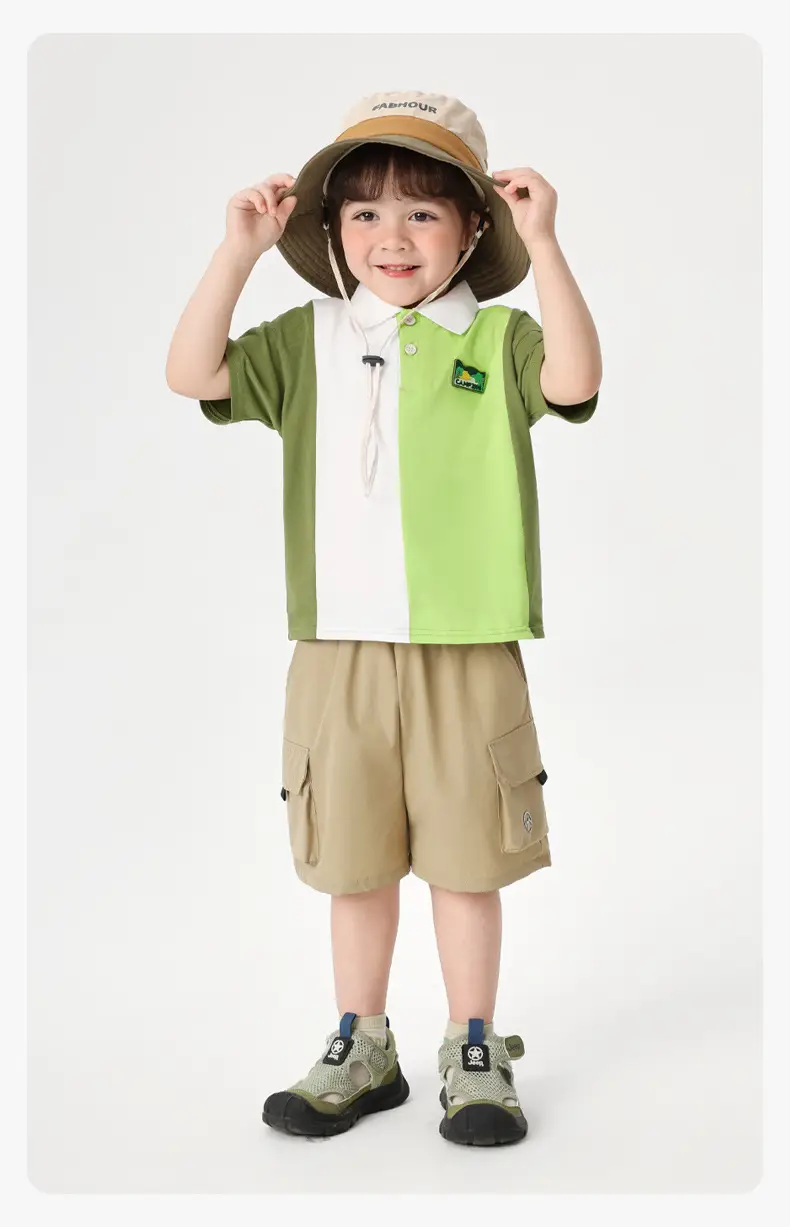 Right European Boys' Green Polo Shirt Shorts Set — feature 22