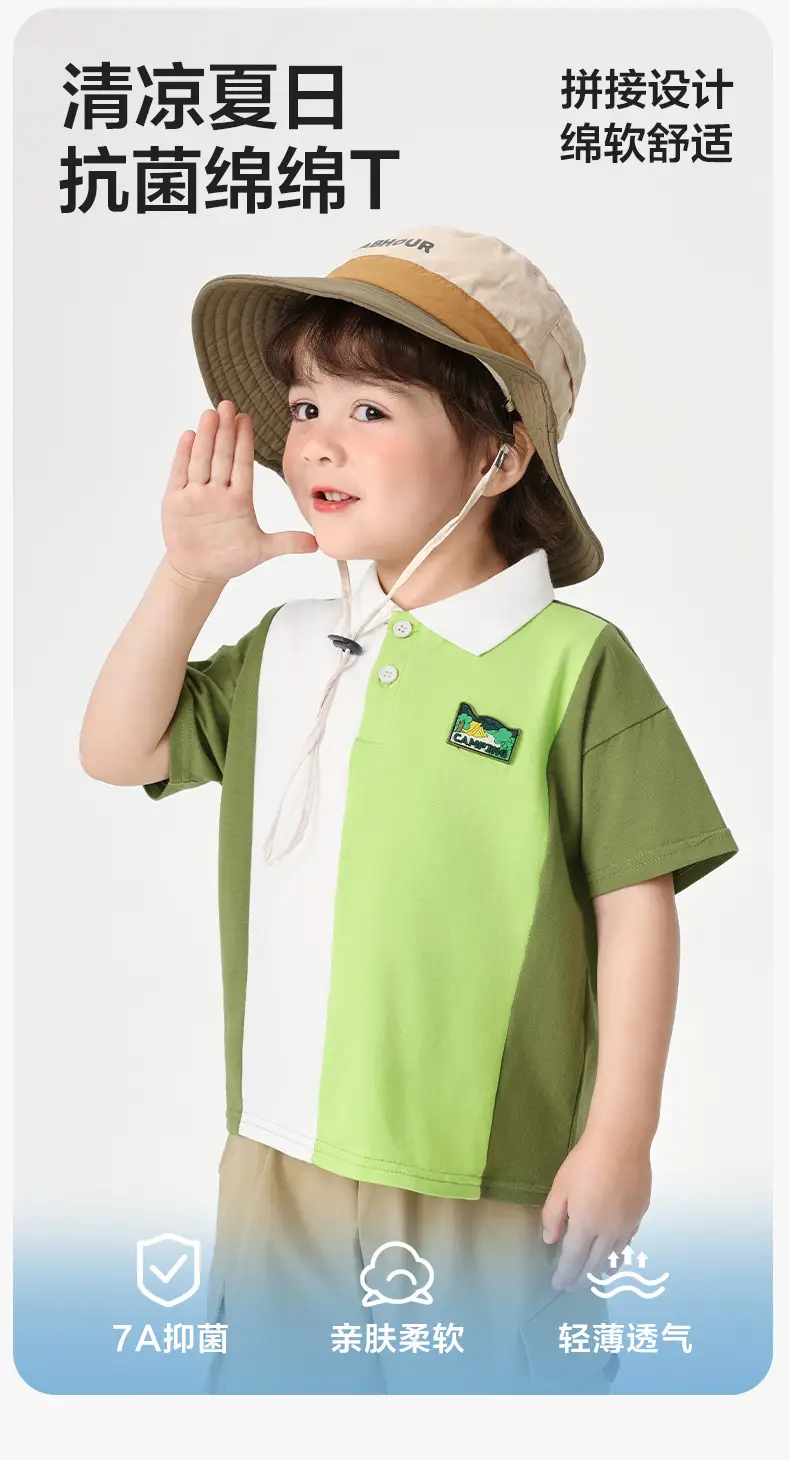 Right European Boys' Green Polo Shirt Shorts Set — feature 6