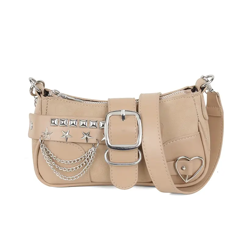 Black Leather Chain Shoulder Bag with Buckle & Chain Strap - Image 7