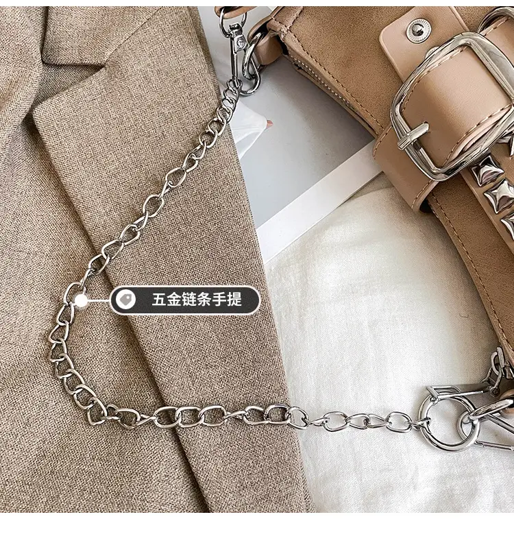 Black Leather Chain Shoulder Bag with Buckle & Chain Strap — feature 10