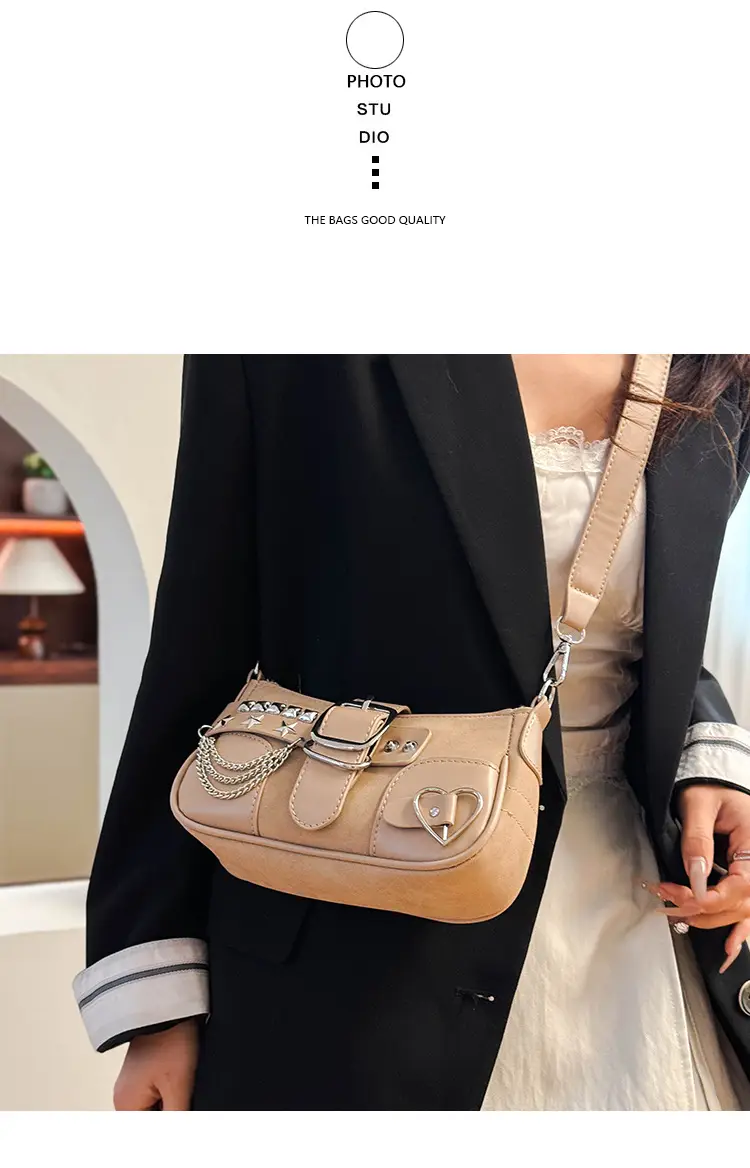 Black Leather Chain Shoulder Bag with Buckle & Chain Strap — feature 3
