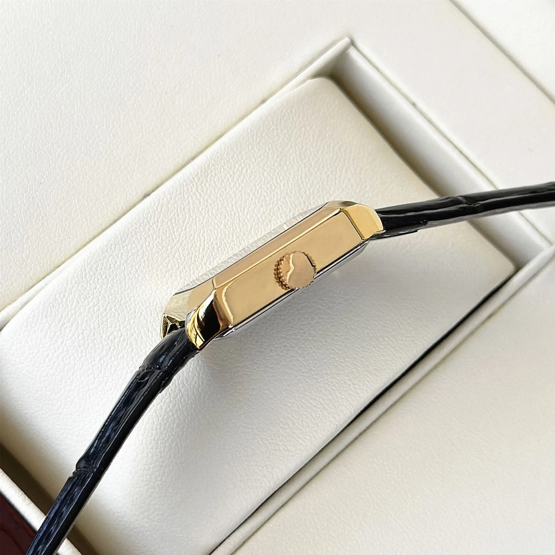 Women's Square Gold Watch Black Leather Belt - Image 8