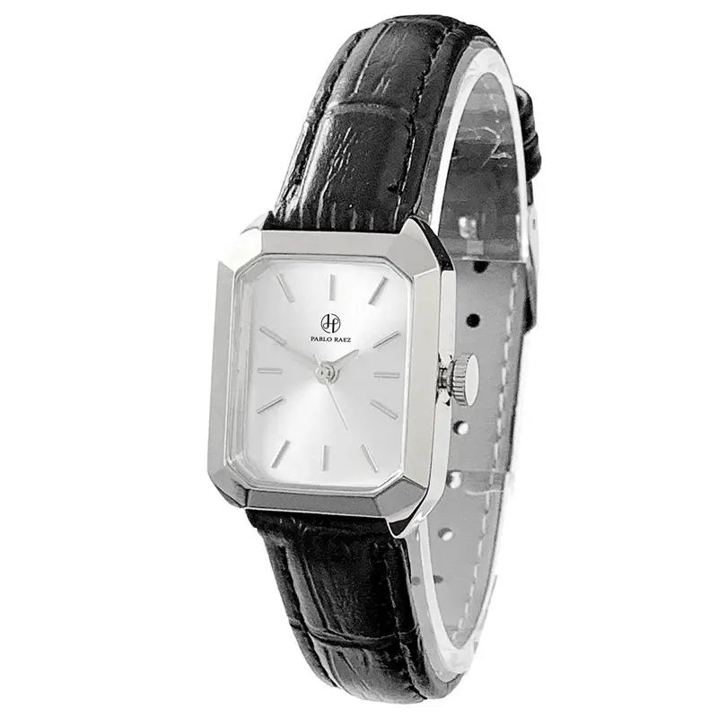 Women's Square Gold Watch Black Leather Belt - Image 3