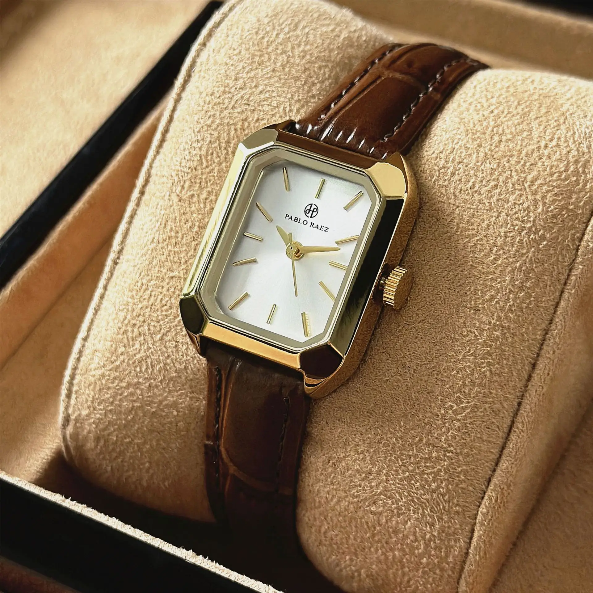 Women's Square Green Watch with Gold Strap - Image 4