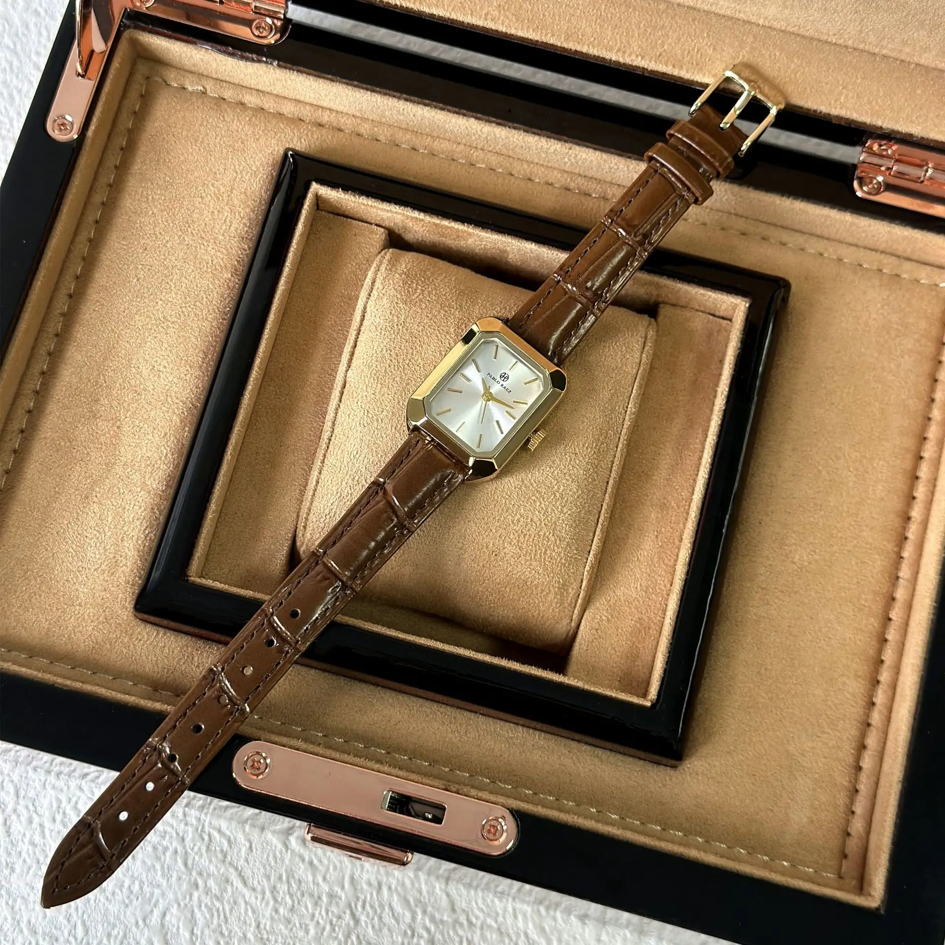 Women's Square Green Watch with Gold Strap - Image 5