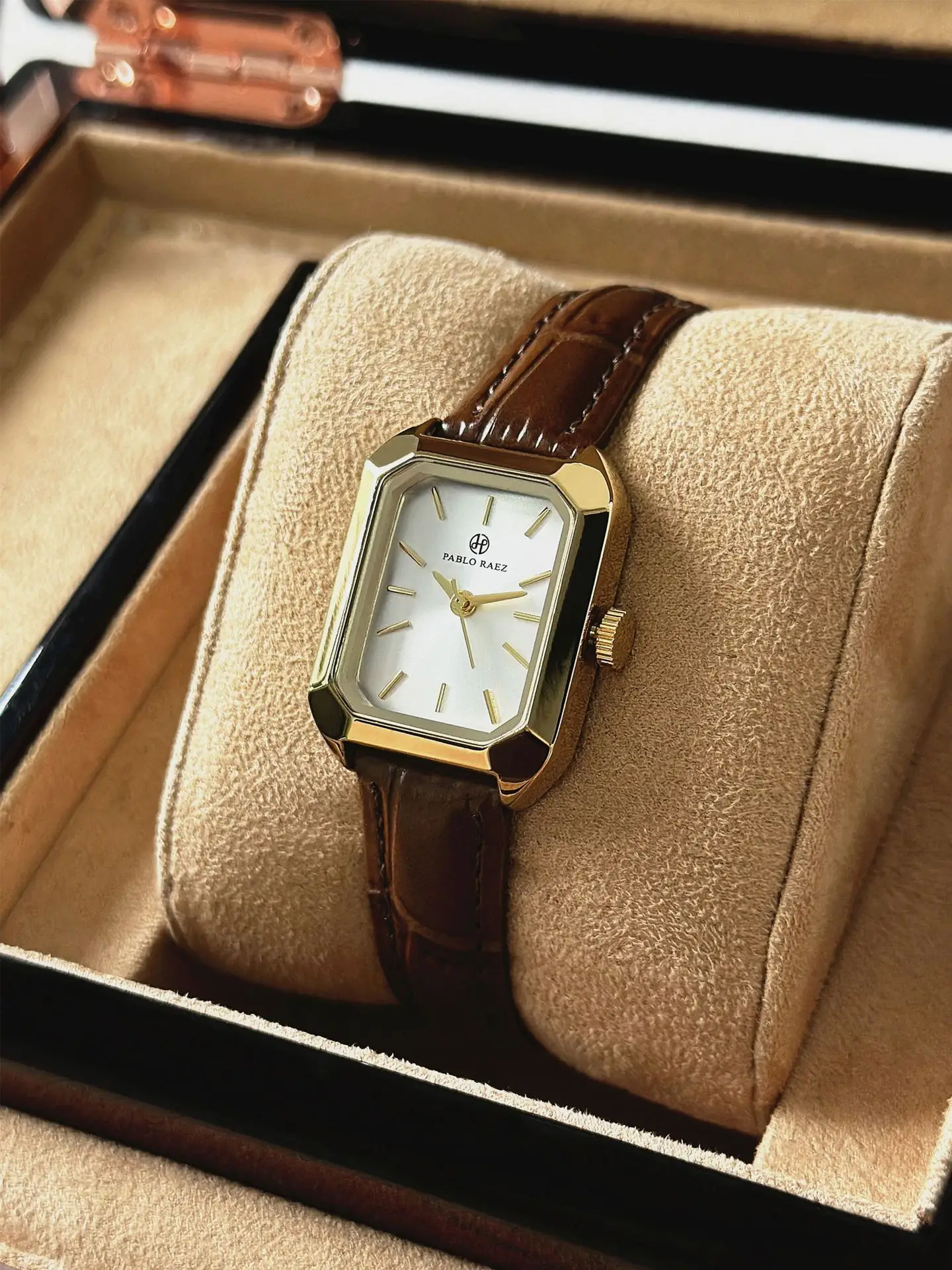 Women's Square Green Watch with Gold Strap — feature 11