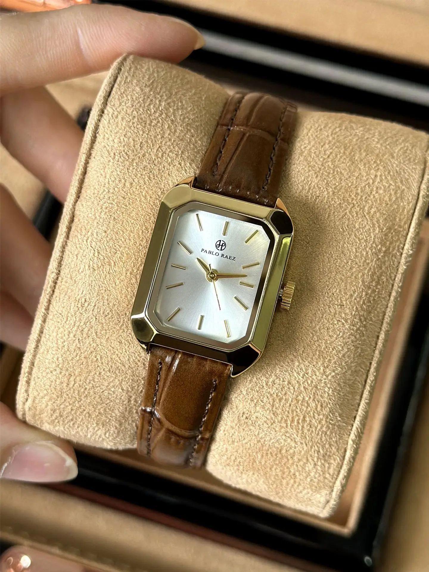Women's Square Green Watch with Gold Strap — feature 14