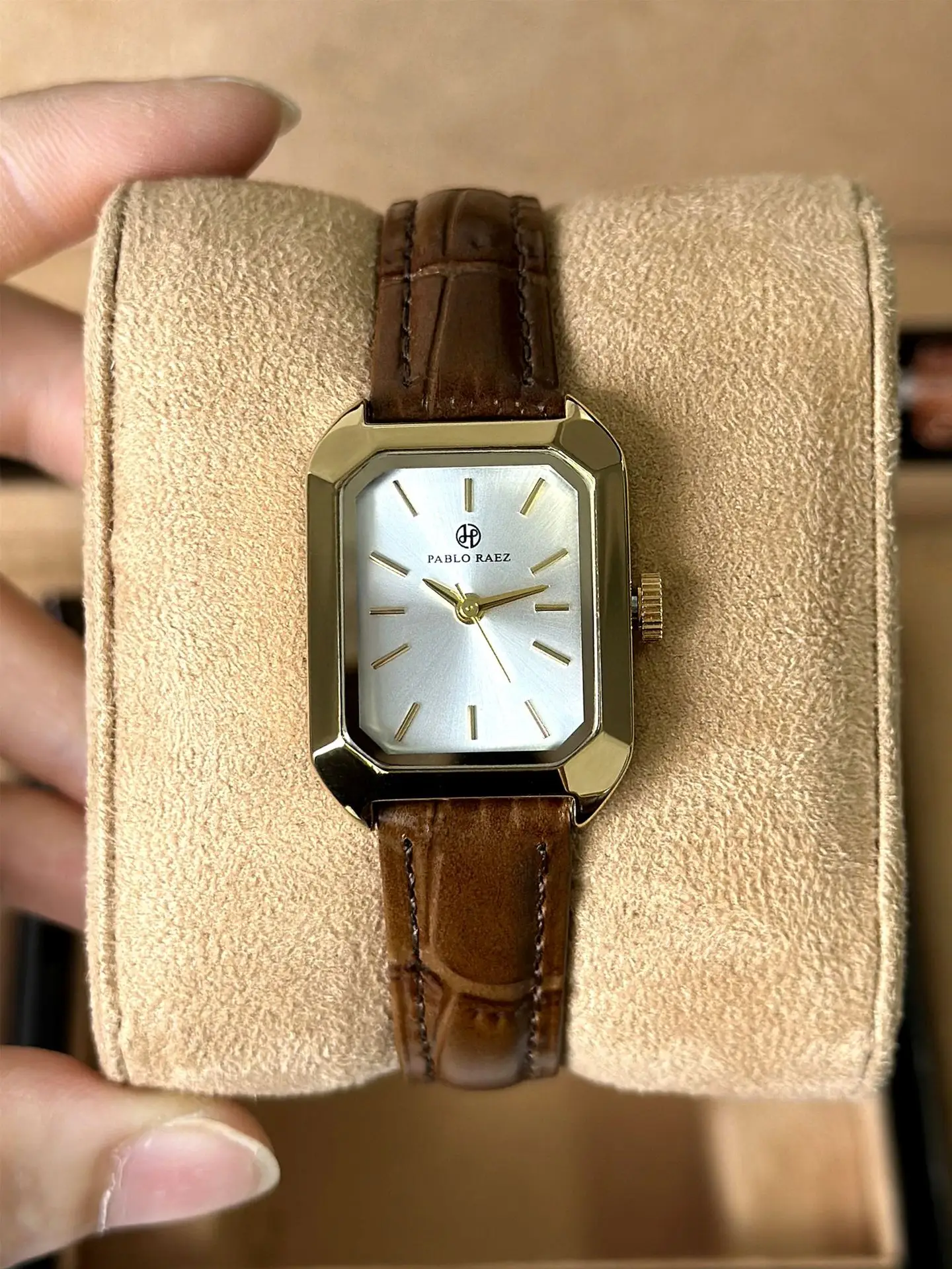 Women's Square Green Watch with Gold Strap — feature 15