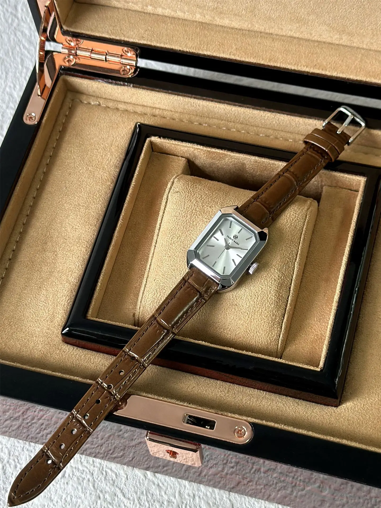 Women's Square Green Watch with Gold Strap — feature 21