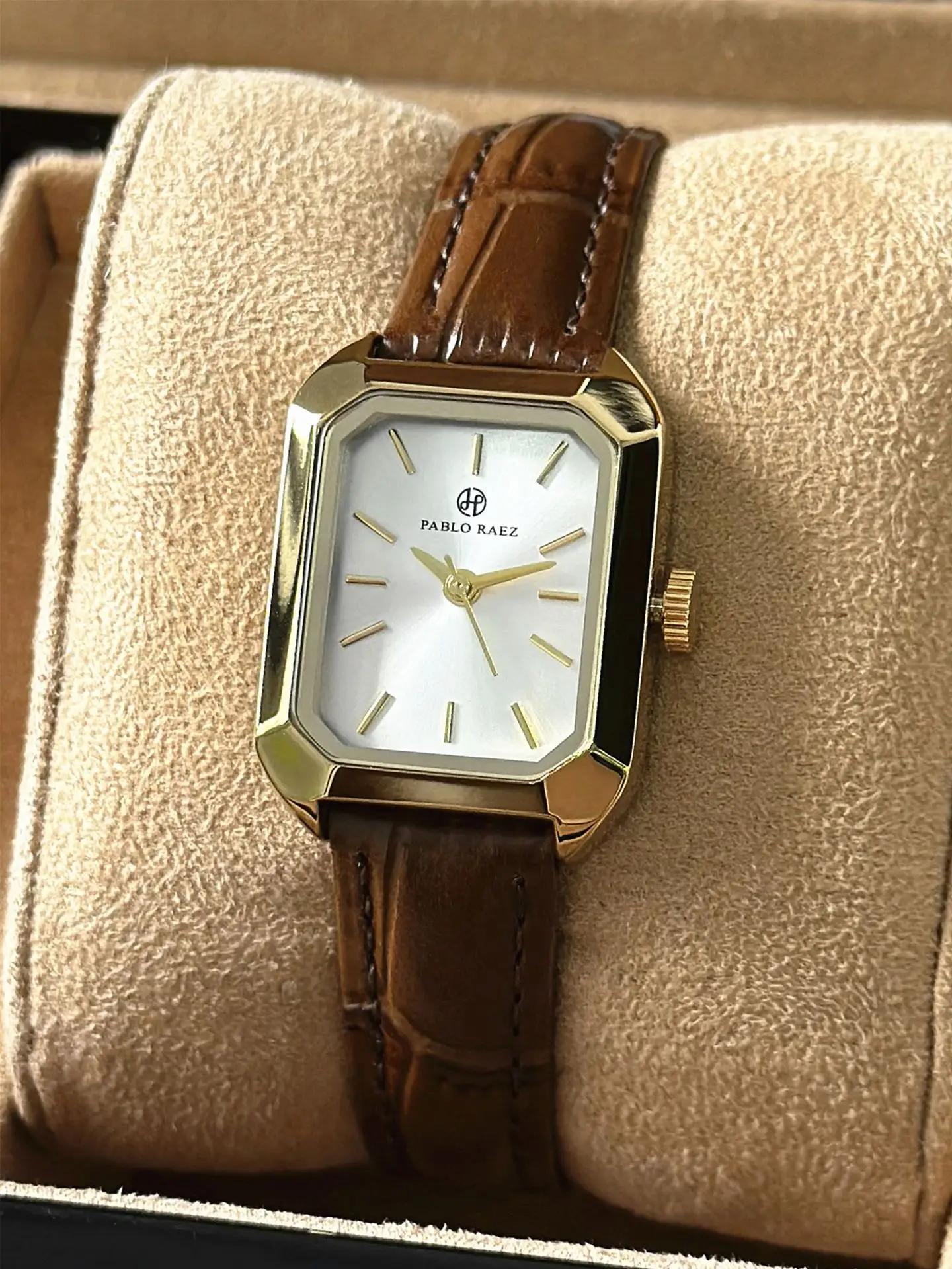 Women's Square Green Watch with Gold Strap — feature 5