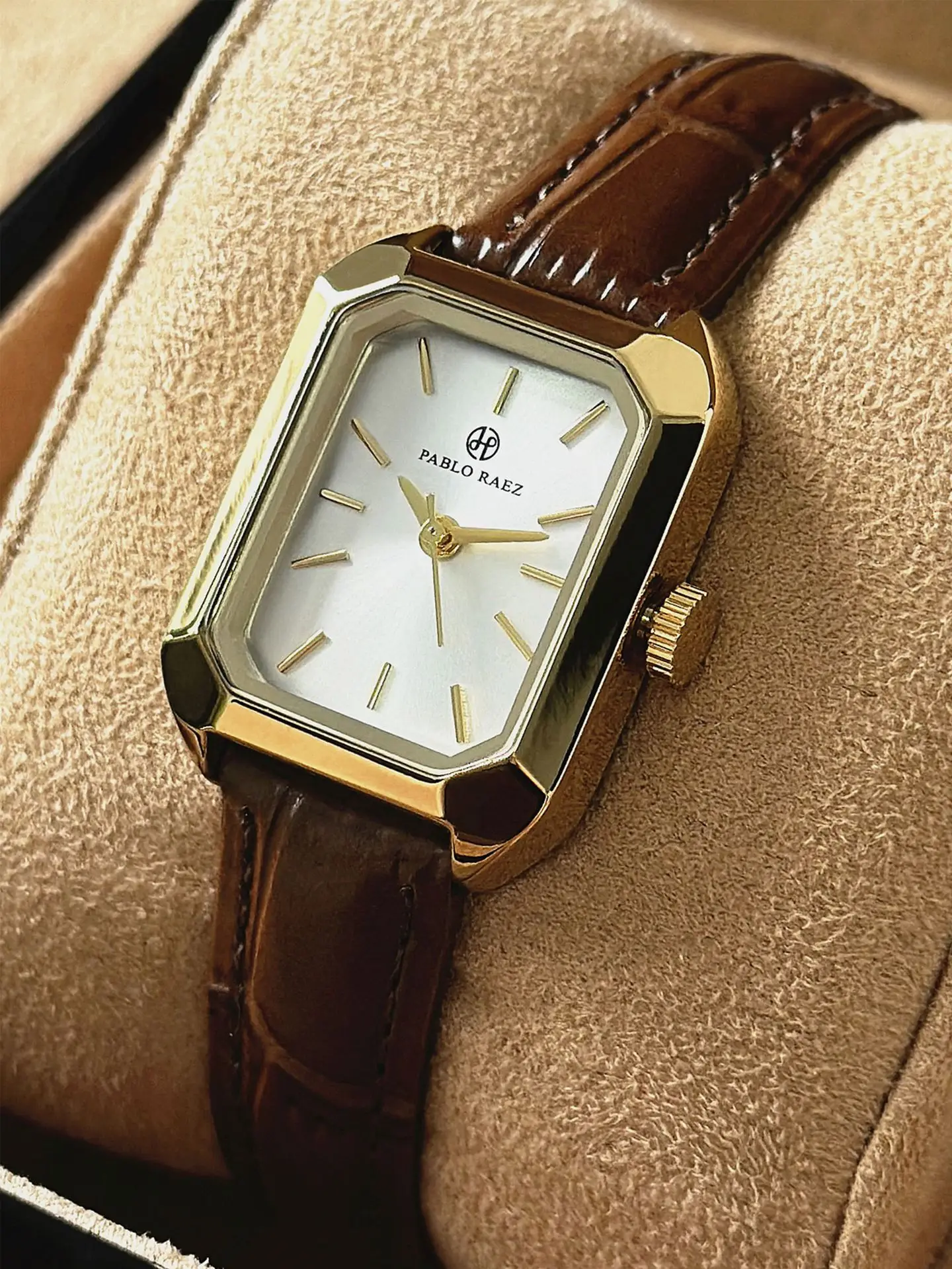 Women's Square Green Watch with Gold Strap — feature 6