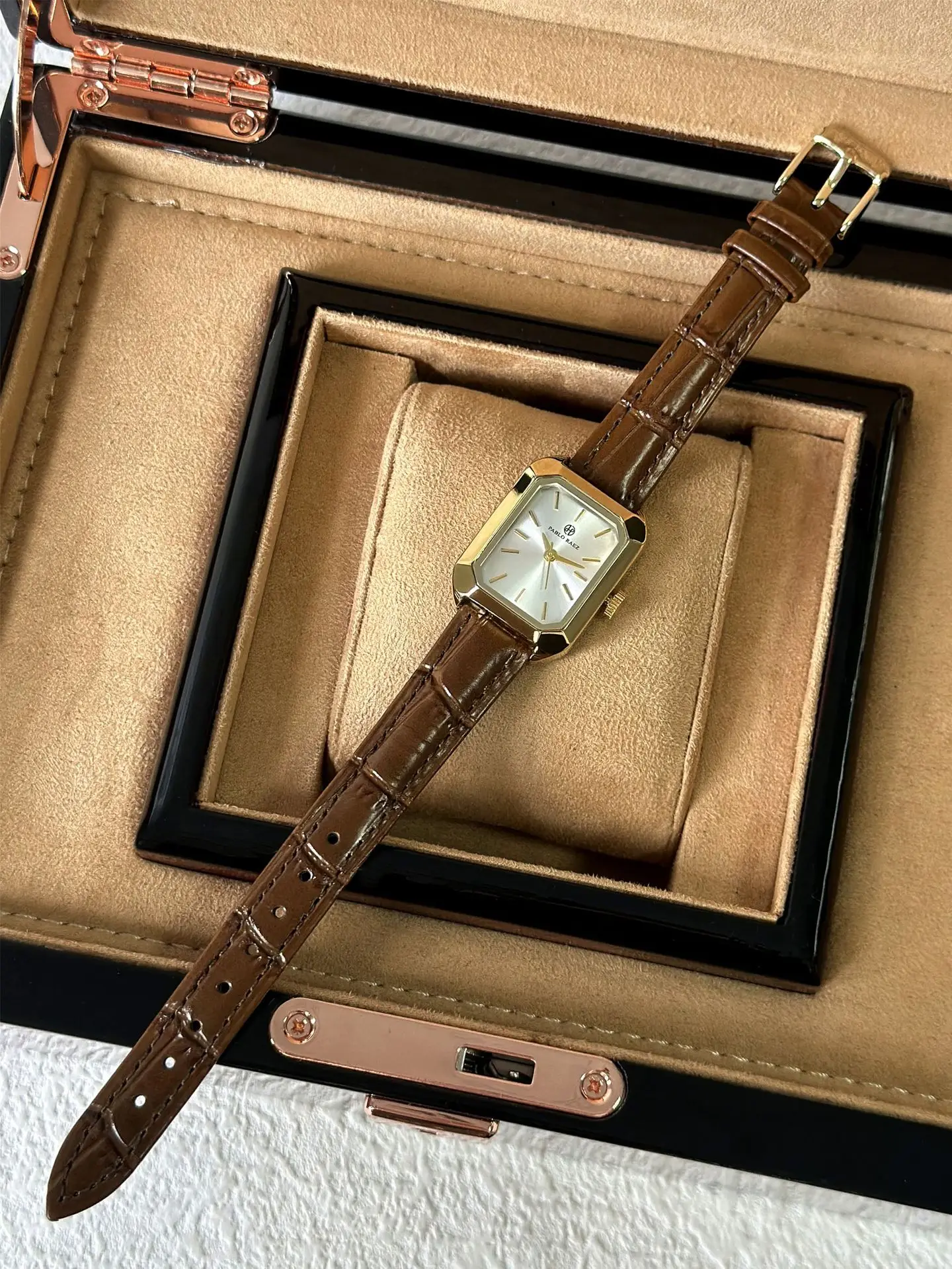 Women's Square Green Watch with Gold Strap — feature 8