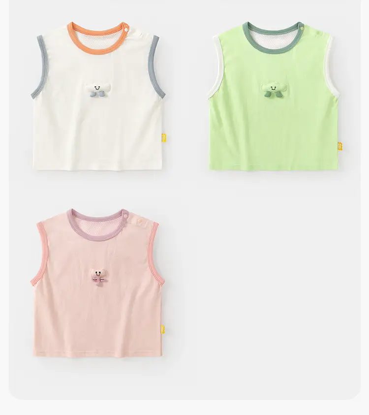 Kids White Mesh Sleeveless T-Shirt Baby Tops — feature 10