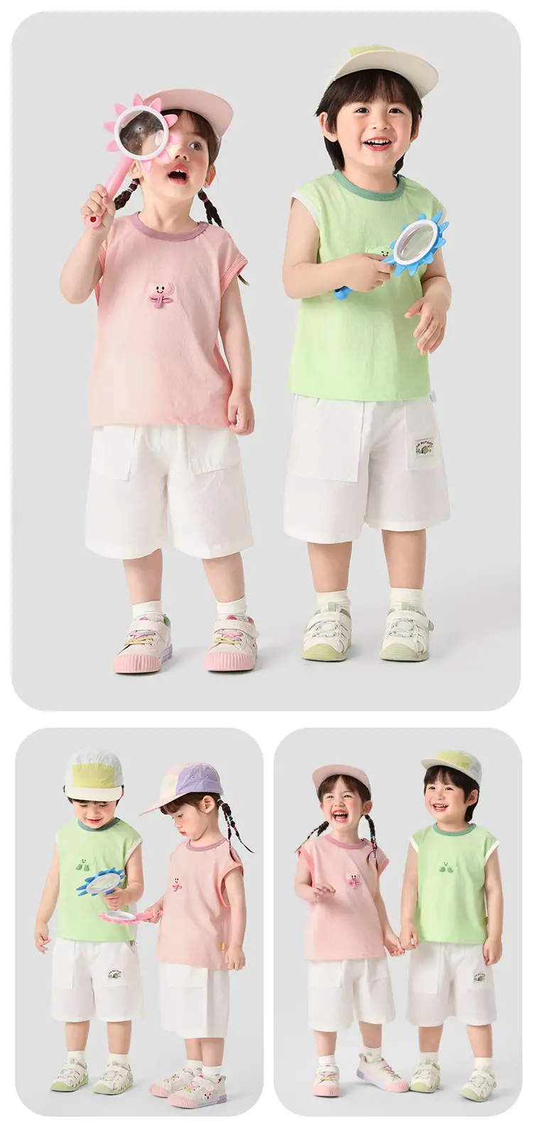 Kids White Mesh Sleeveless T-Shirt Baby Tops — feature 5