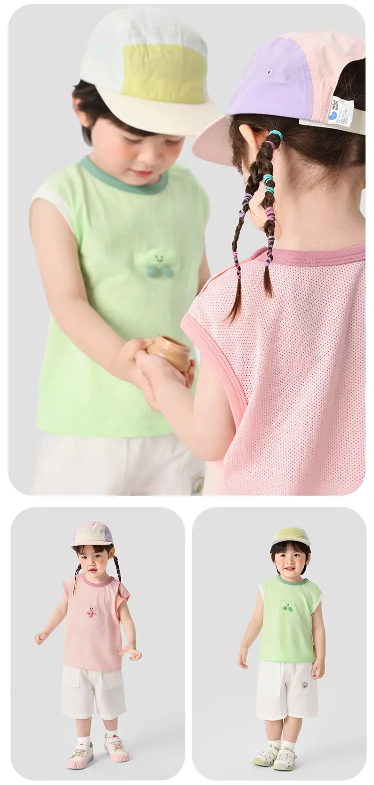 Kids White Mesh Sleeveless T-Shirt Baby Tops — feature 6